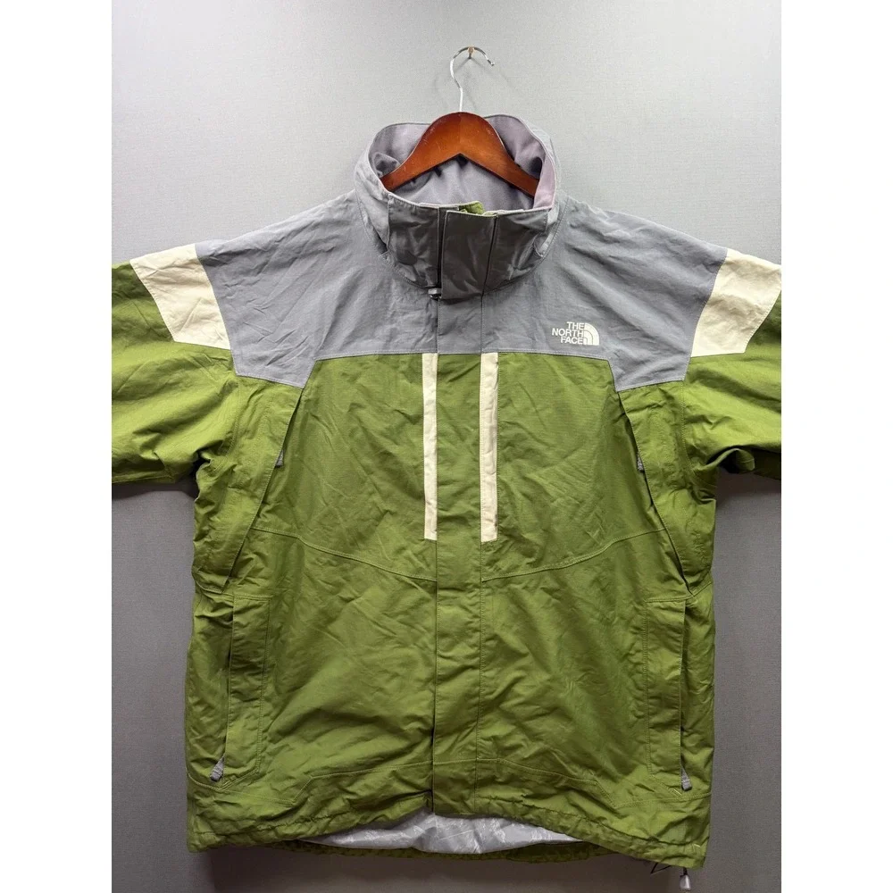 The North Face HyVent Jacket Mens Green Grey Colorblock Waterproof Shell Large